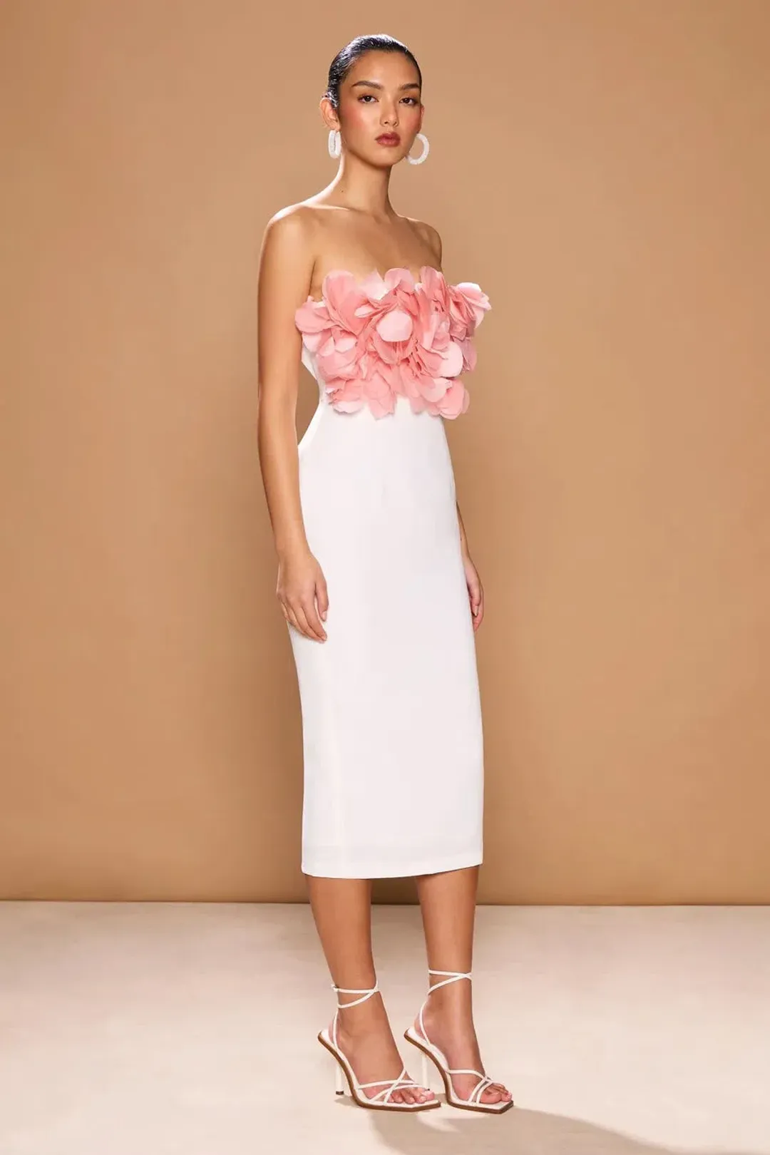 Sonya Moda Flower Petal Midi Dress Rosa/White Peluche Size 10 for rent on The Volte - main image