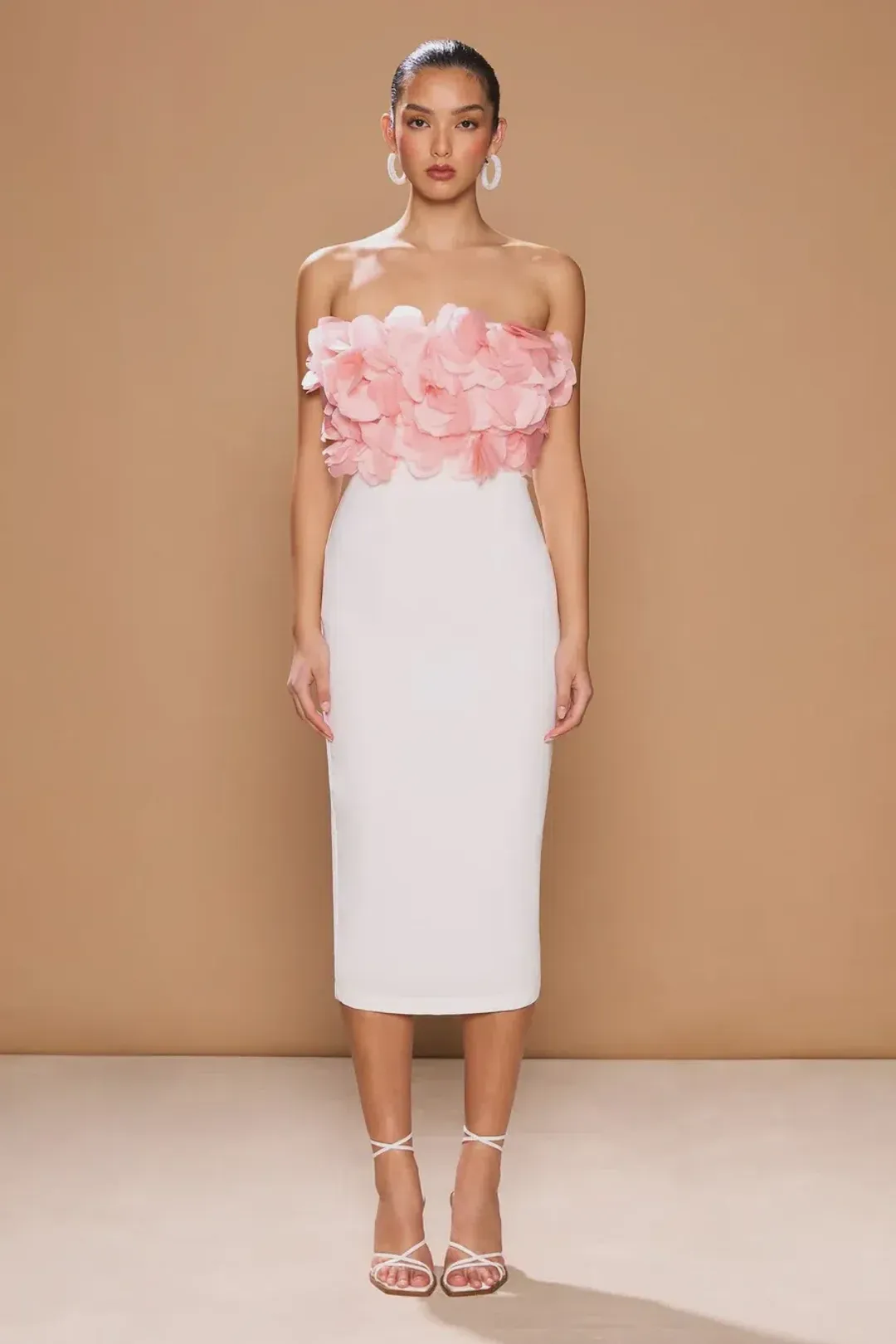Sonya Moda Flower Petal Midi Dress Rosa/White Peluche Size 10 for rent on The Volte - main image