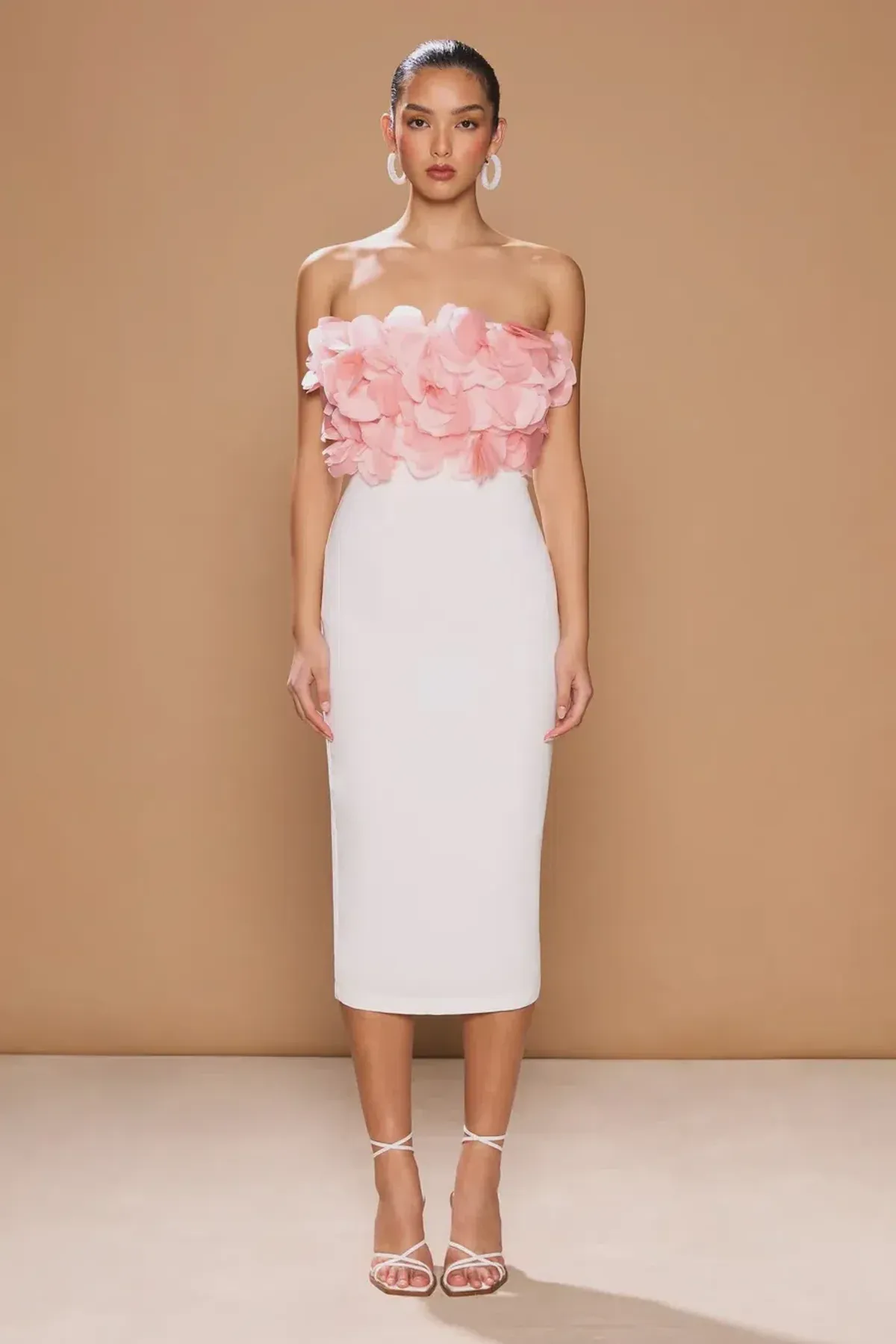 Sonya Moda Flower Petal Midi Dress Rosa/White Peluche Size 10 for rent on The Volte - main image