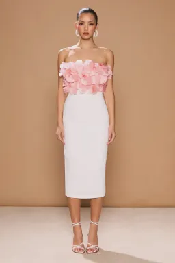 Sonya Moda Flower Petal Midi Dress Rosa/White Peluche Size 10 for rent on The Volte - image 1