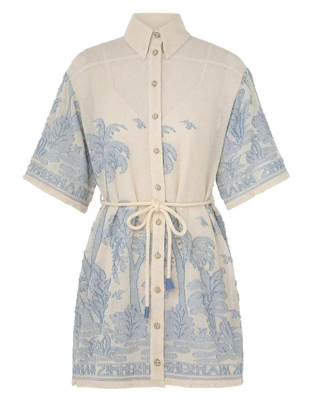 Zimmermann Ottie Palm Mini Shirt Dress Cream/Blue Size 0 / AU 8  for rent on The Volte - main image