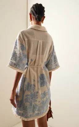 Zimmermann Ottie Palm Mini Shirt Dress Cream/Blue Size 0 / AU 8  for rent on The Volte - image 2