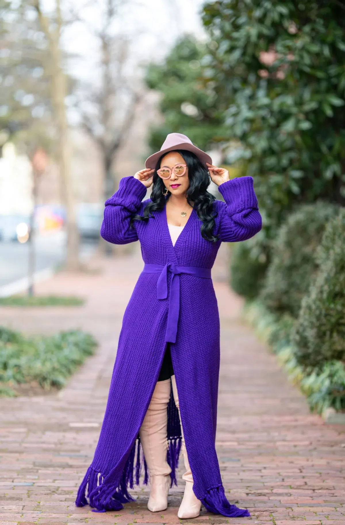 Hanifa Miya Knit Cardigan Dress Purple Size S-M/AU 10 for rent on The Volte - main image