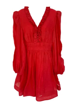 Zimmermann Prima Frill V Neck Mini Dress Red Size 2/Au12 for rent on The Volte - image 4