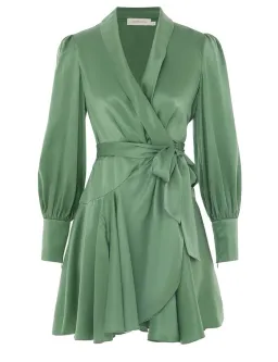Zimmermann Silk Wrap Mini Dress Matcha Size 0/AU 8 for rent on The Volte - image 2