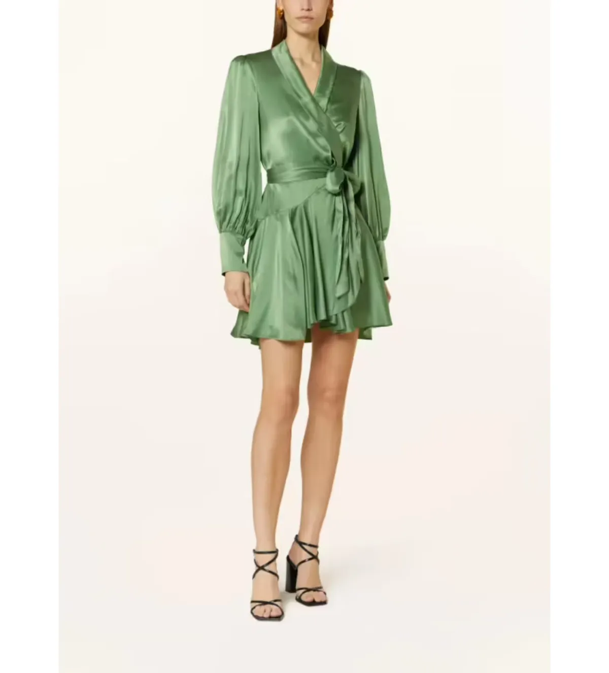 Zimmermann Silk Wrap Mini Dress Matcha Size 0/AU 8 for rent on The Volte - main image