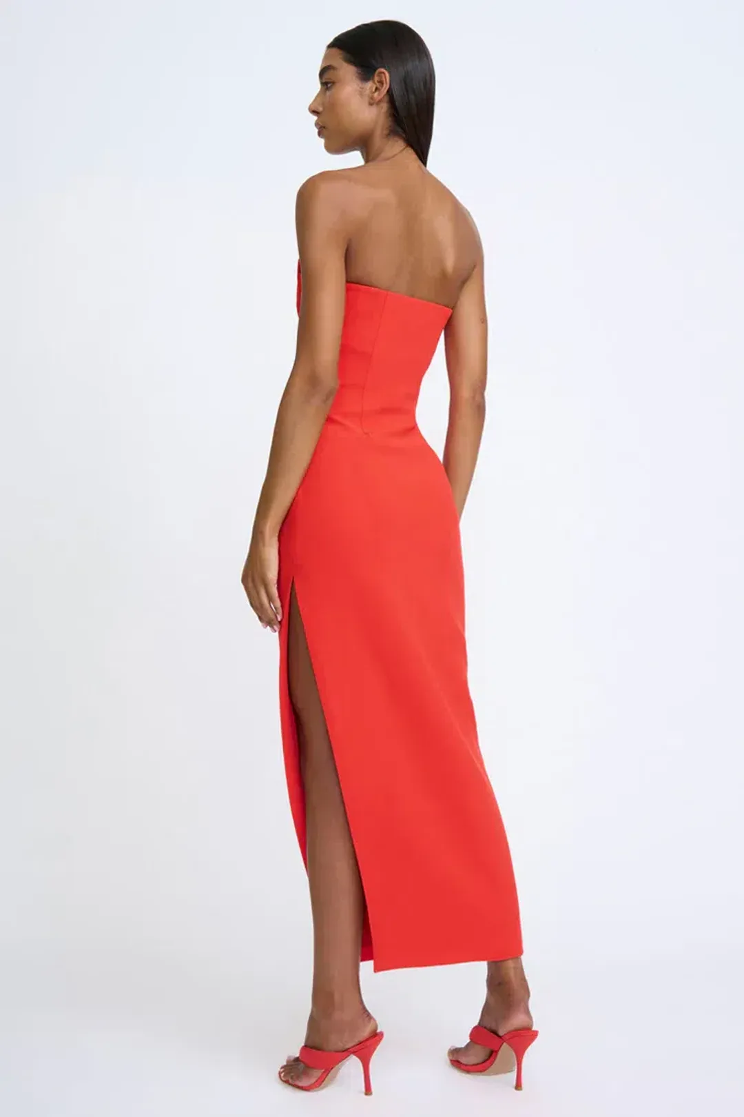 By Johnny Sahana Shell Shape Strapless Midi Dress Red Size 6 for rent on The Volte - main image