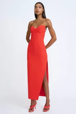 By Johnny Sahana Shell Shape Strapless Midi Dress Red Size 6 for rent on The Volte - image 1