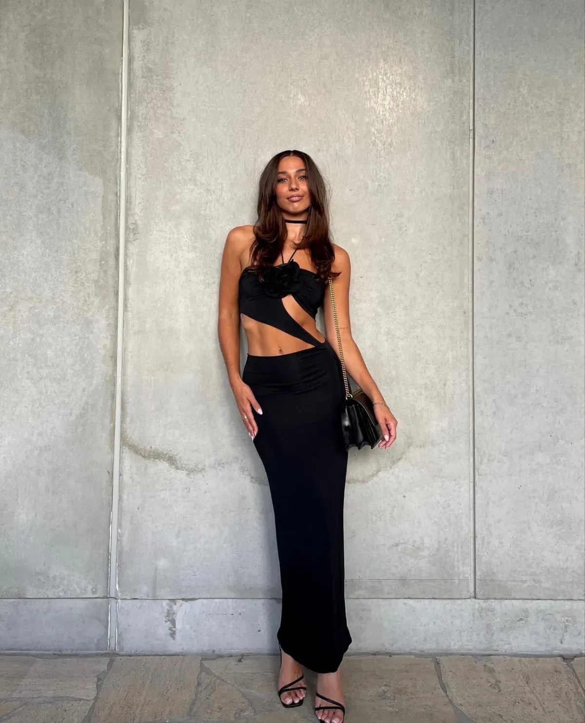 Magda Butrym Floral Asymmetrical Cut Out Black Gown Size 36 / AU 8 for rent on The Volte - main image