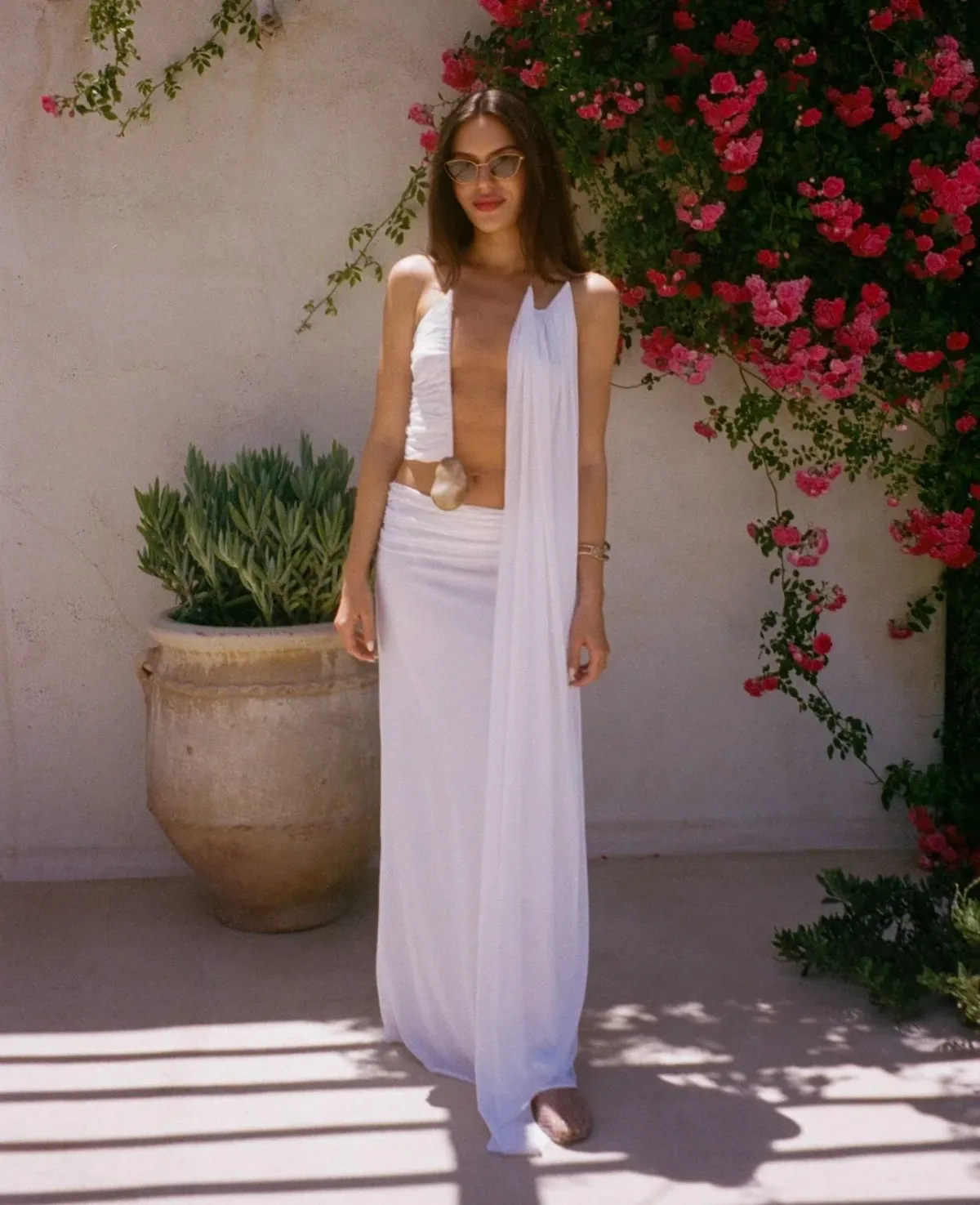 Christopher Esber Elliptic Stone Drape Maxi Dress White Size 6 for rent on The Volte - main image