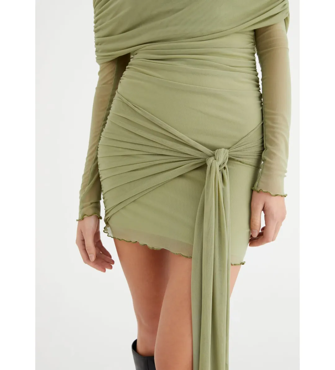 BENNI Yasmin Off Shoulder Mini Dress in Pistachio Size XS/AU 6 for rent on The Volte - main image