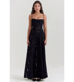 House of CB Seren Black Floral Lace Back Maxi Dress Size M/AU 10 for rent on The Volte - image 1