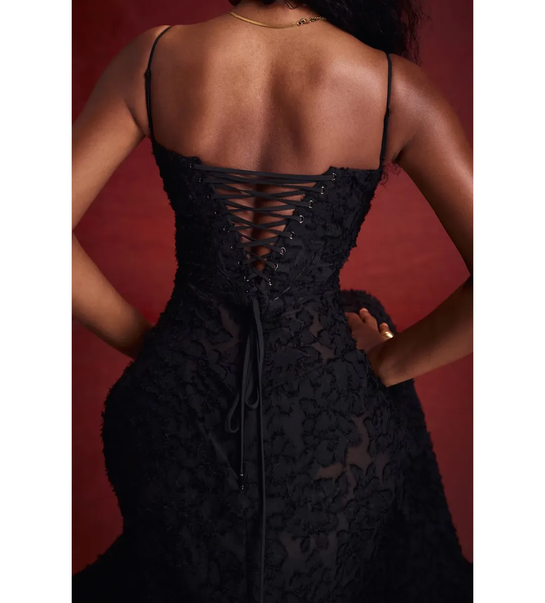 House of CB Seren Black Floral Lace Back Maxi Dress Size M/AU 10 for rent on The Volte - main image