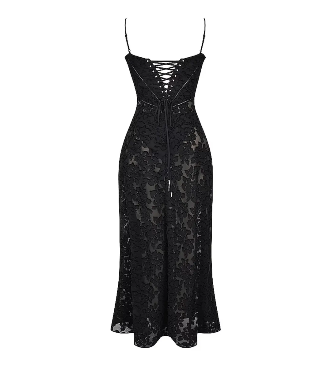 House of CB Seren Black Floral Lace Back Maxi Dress Size M/AU 10 for rent on The Volte - main image