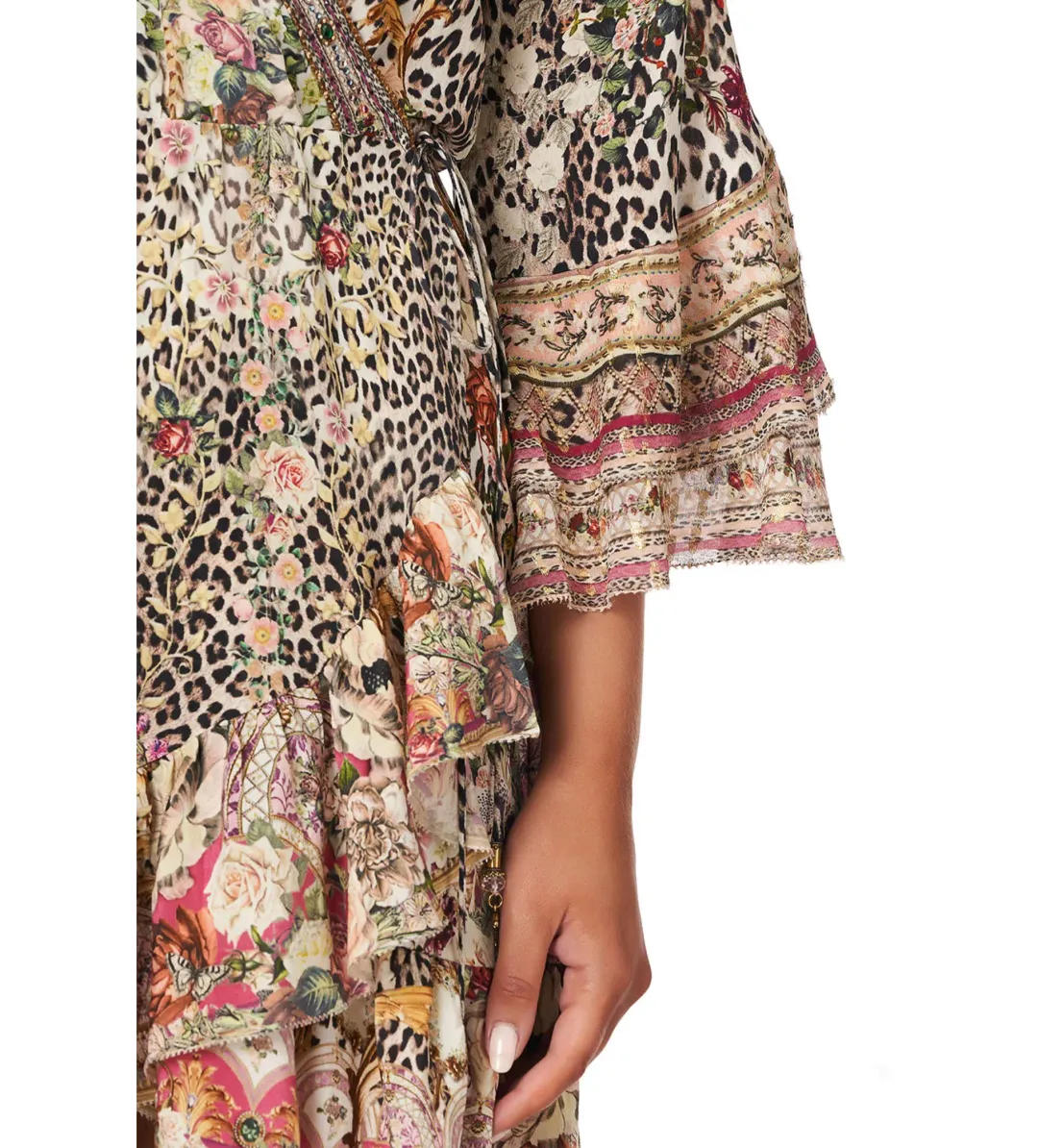 Camilla Anarchy At Annabels Short Wrap Mini Dress With Ruffles Multi Floral Print Size AU 8 for rent on The Volte - main image