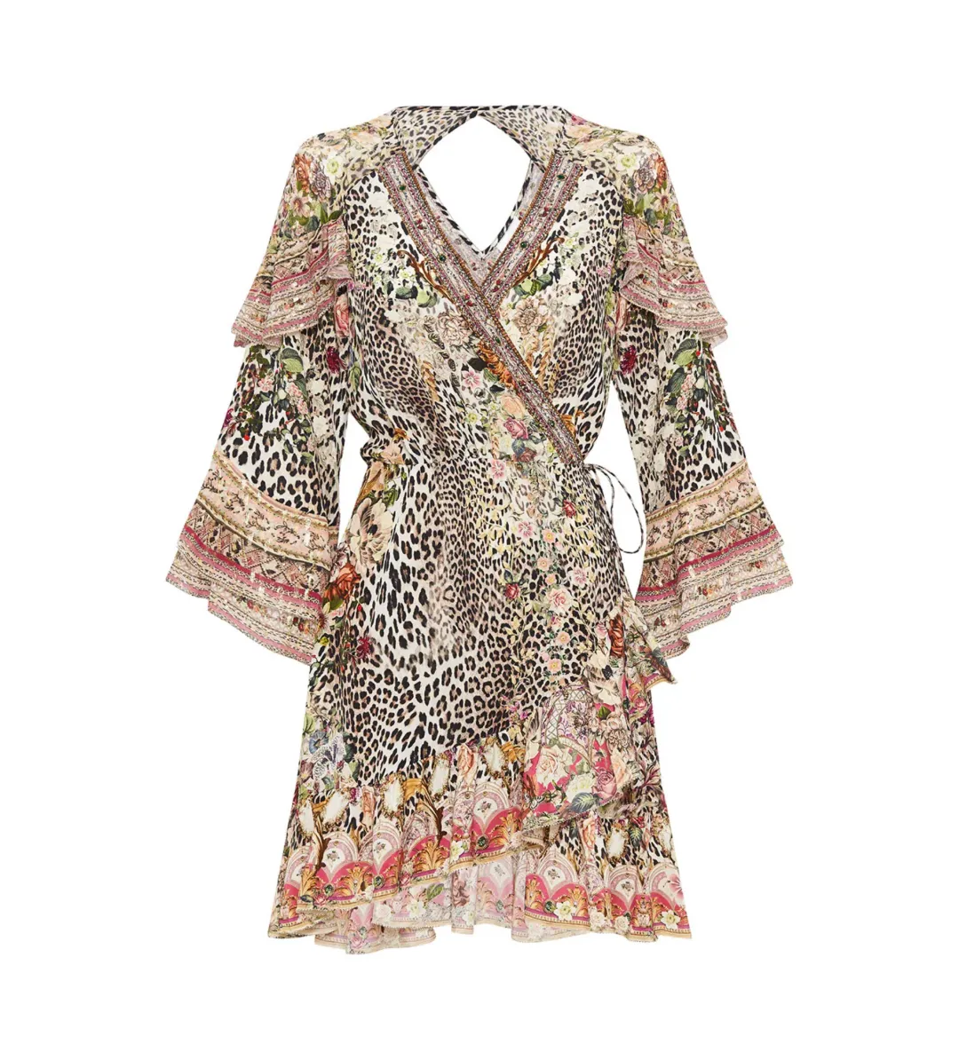 Camilla Anarchy At Annabels Short Wrap Mini Dress With Ruffles Multi Floral Print Size AU 8 for rent on The Volte - main image