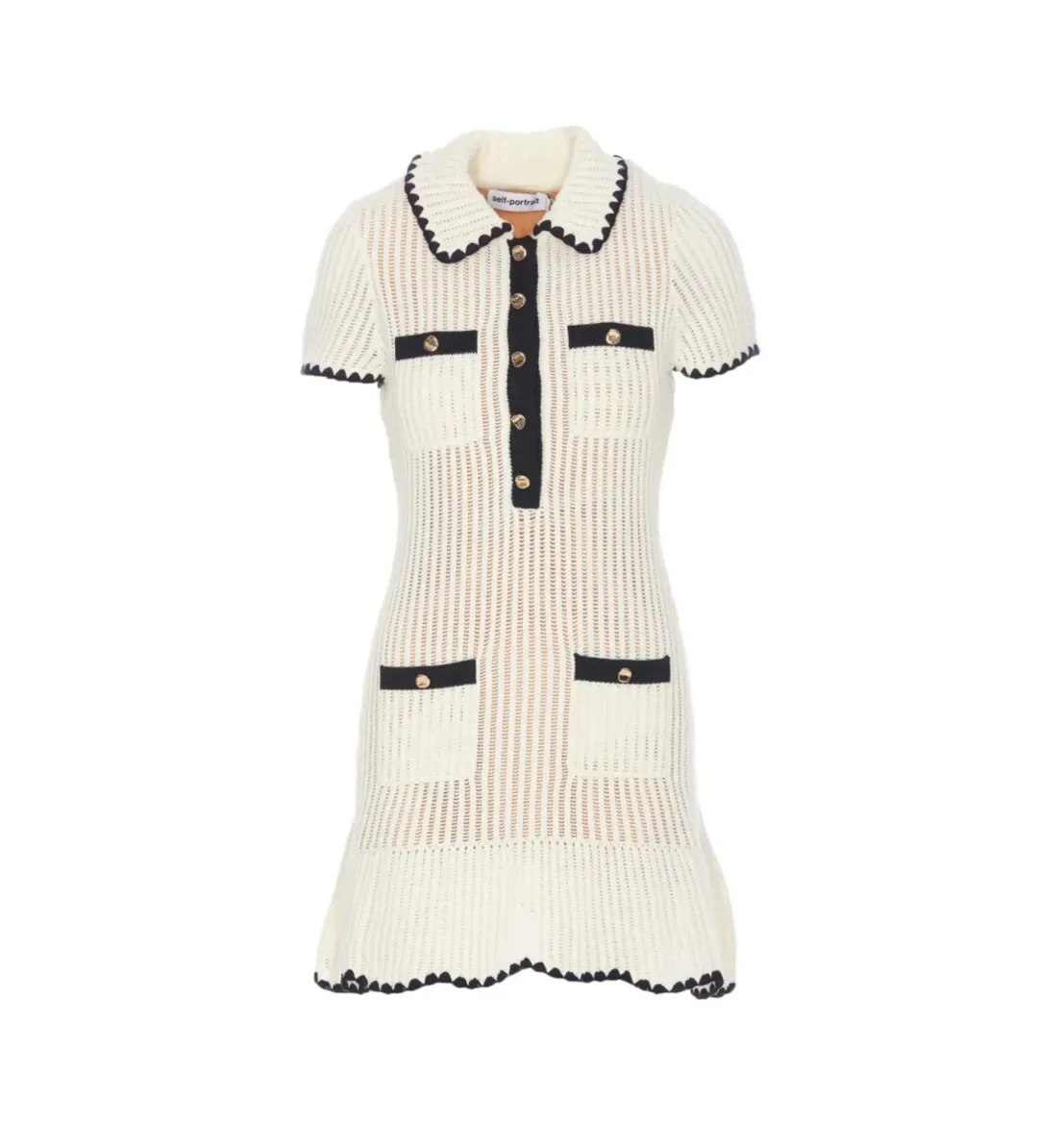 Self Portrait Cream Crochet Collared Mini Dress Size M/AU 8 for rent on The Volte - main image