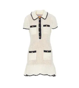 Self Portrait Cream Crochet Collared Mini Dress Size M/AU 8 for rent on The Volte - image 4