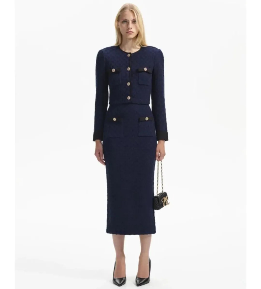 Self Portrait Navy Weave Cropped Cardigan Size M/AU 8 for rent on The Volte - main image