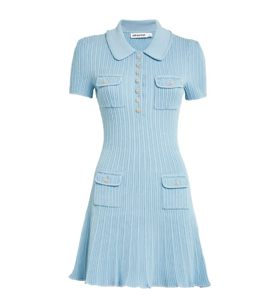 Self Portrait Blue Sequin Knit Mini Dress Size M/AU 8 for rent on The Volte - main image