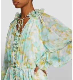 Zimmermann High Tide Flutter Embellished Floral-Print Silk-Crepon Playsuit Green Size 1/AU 8 for rent on The Volte - image 2