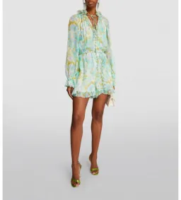 Zimmermann High Tide Flutter Embellished Floral-Print Silk-Crepon Playsuit Green Size 1/AU 8 for rent on The Volte - image 1