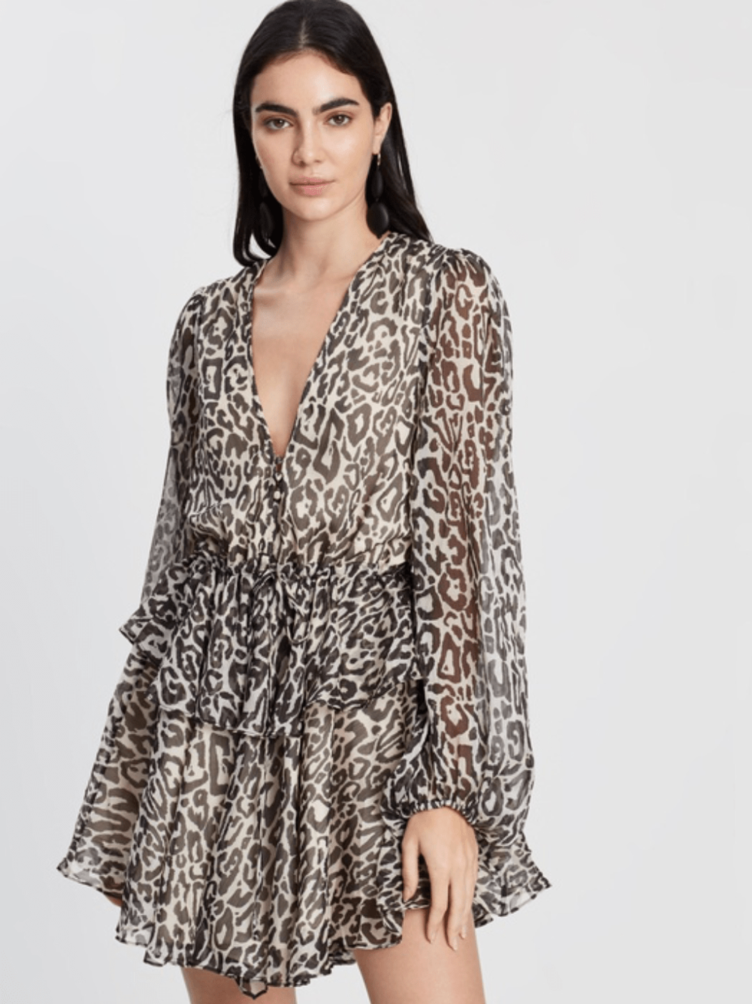Shona Joy Mariposa drawstring mini dress leopard print size 12  for rent on The Volte - main image