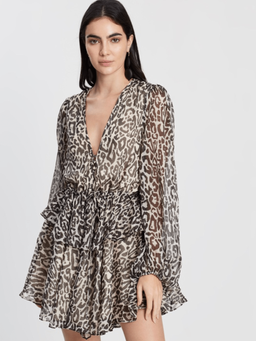 Shona Joy Mariposa drawstring mini dress leopard print size 12  for rent on The Volte - image 1