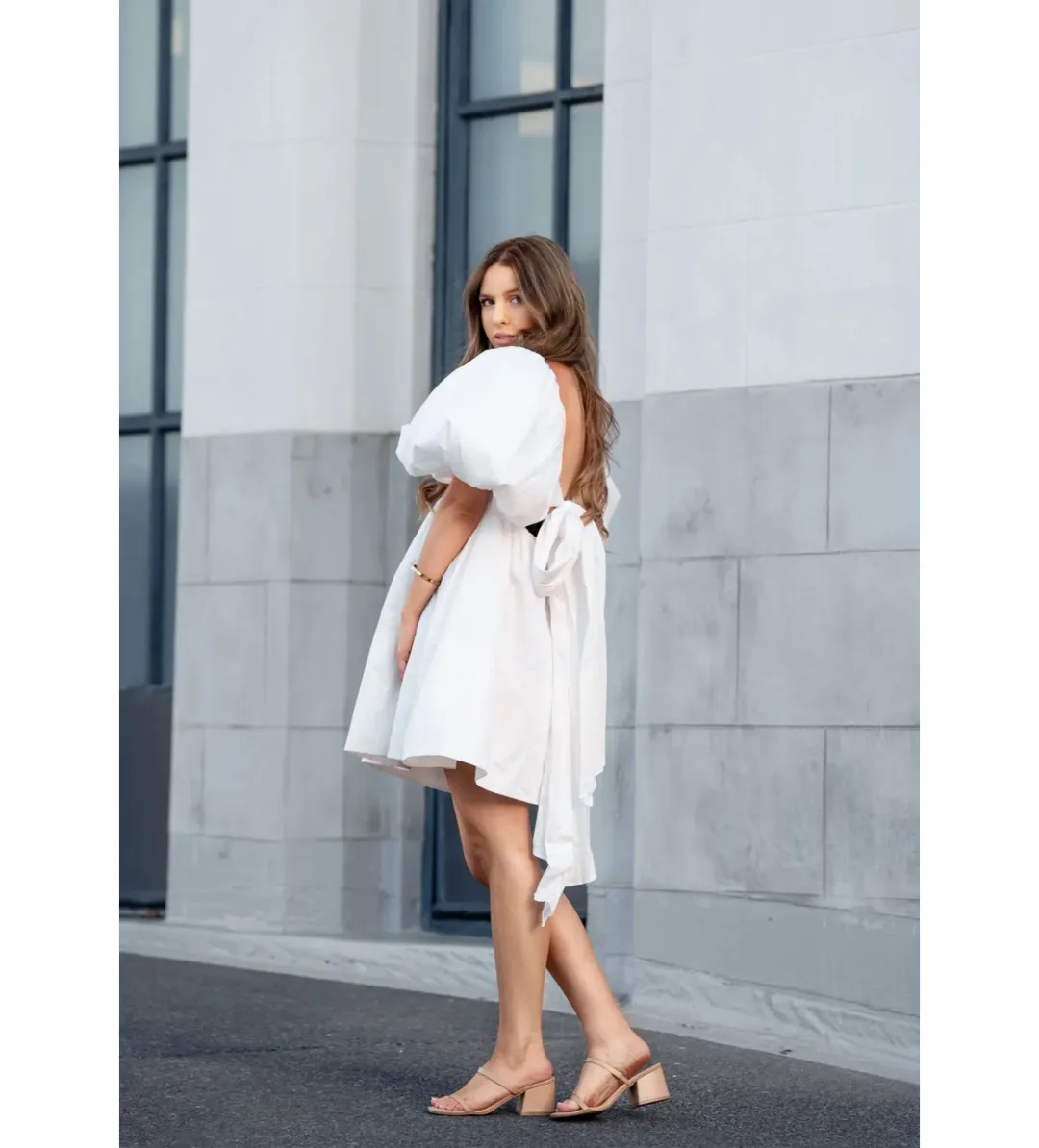 Aje Casabianca Puff Sleeve Mini Dress Ivory Size AU 6 for rent on The Volte - main image