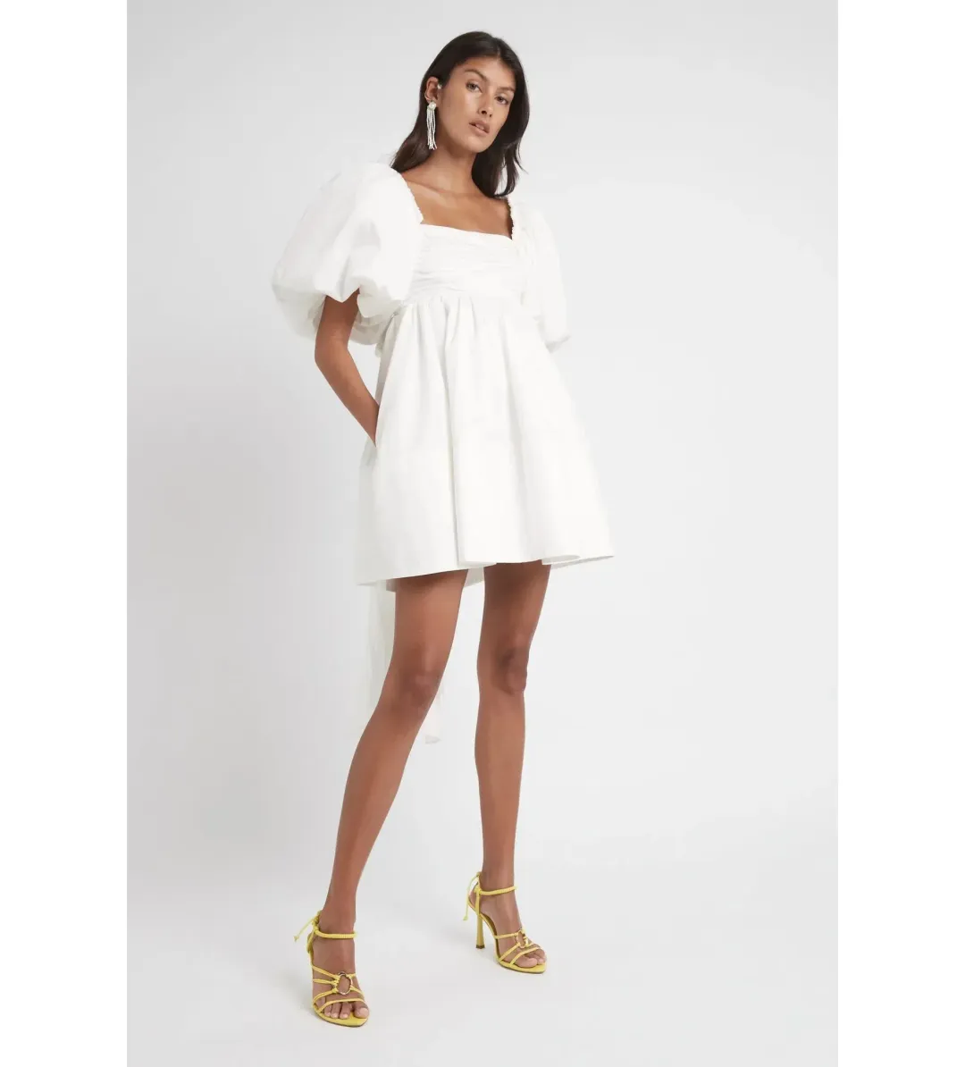 Aje Casabianca Puff Sleeve Mini Dress Ivory Size AU 6 for rent on The Volte - main image