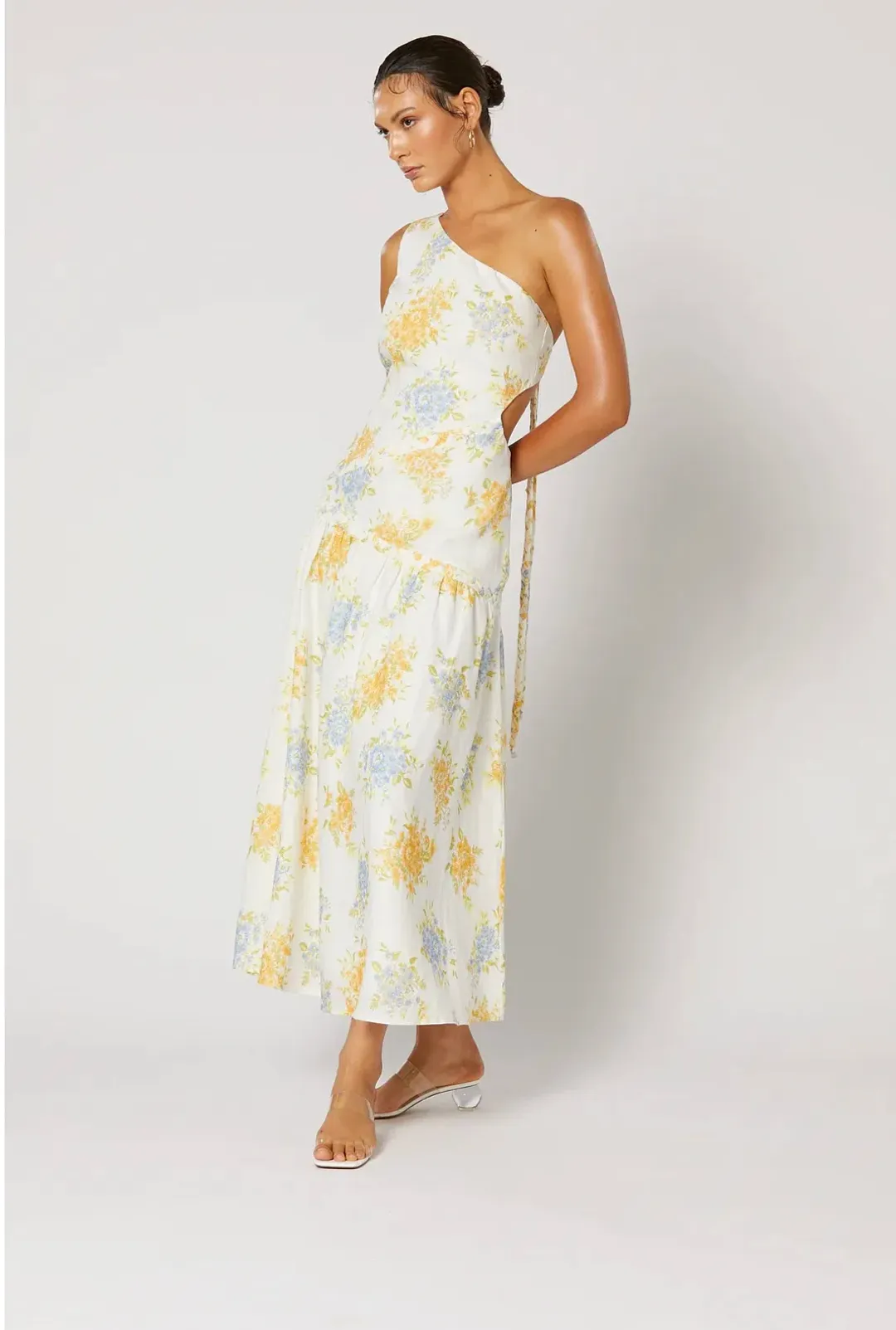 Ravello One Shoulder Dress, Winona, Cream Floral Size S 8 for rent on The Volte - main image