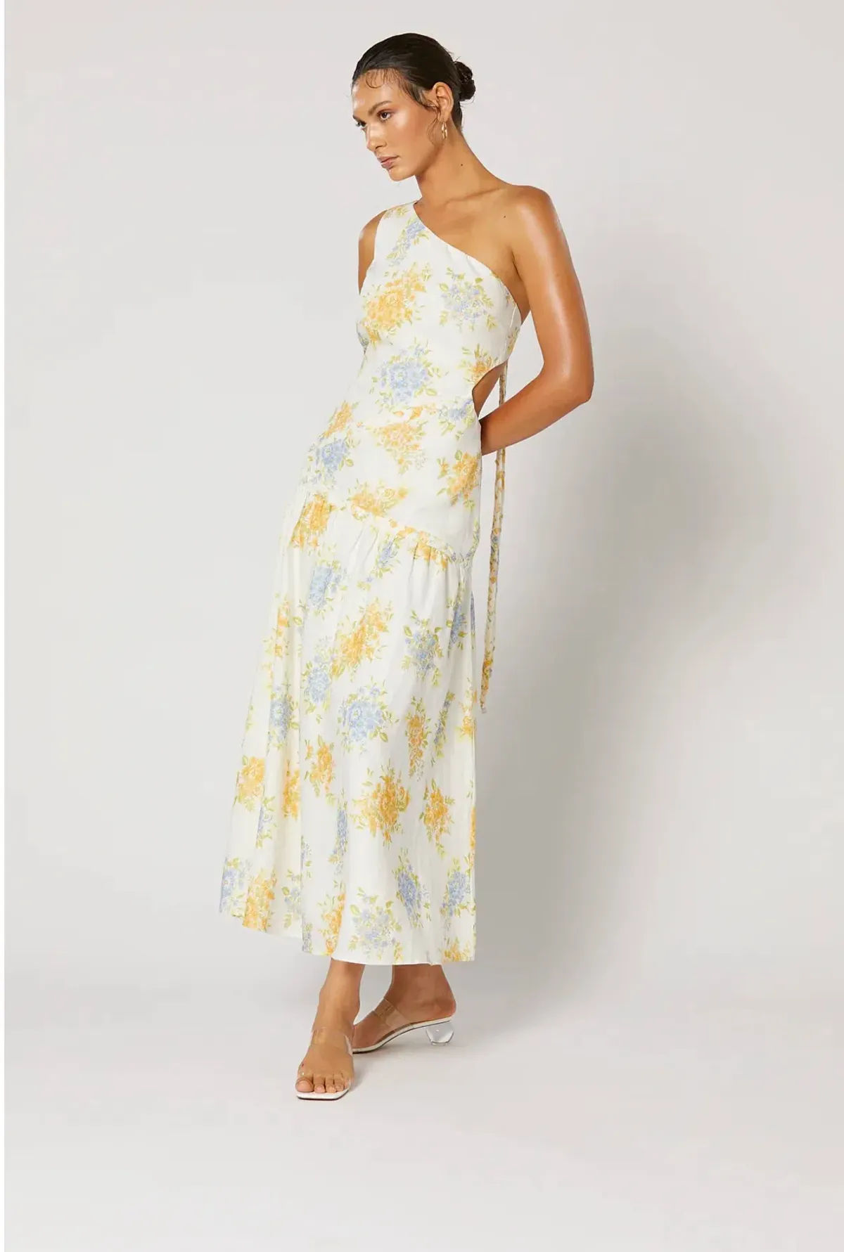 Ravello One Shoulder Dress, Winona, Cream Floral Size S 8 for rent on The Volte - main image
