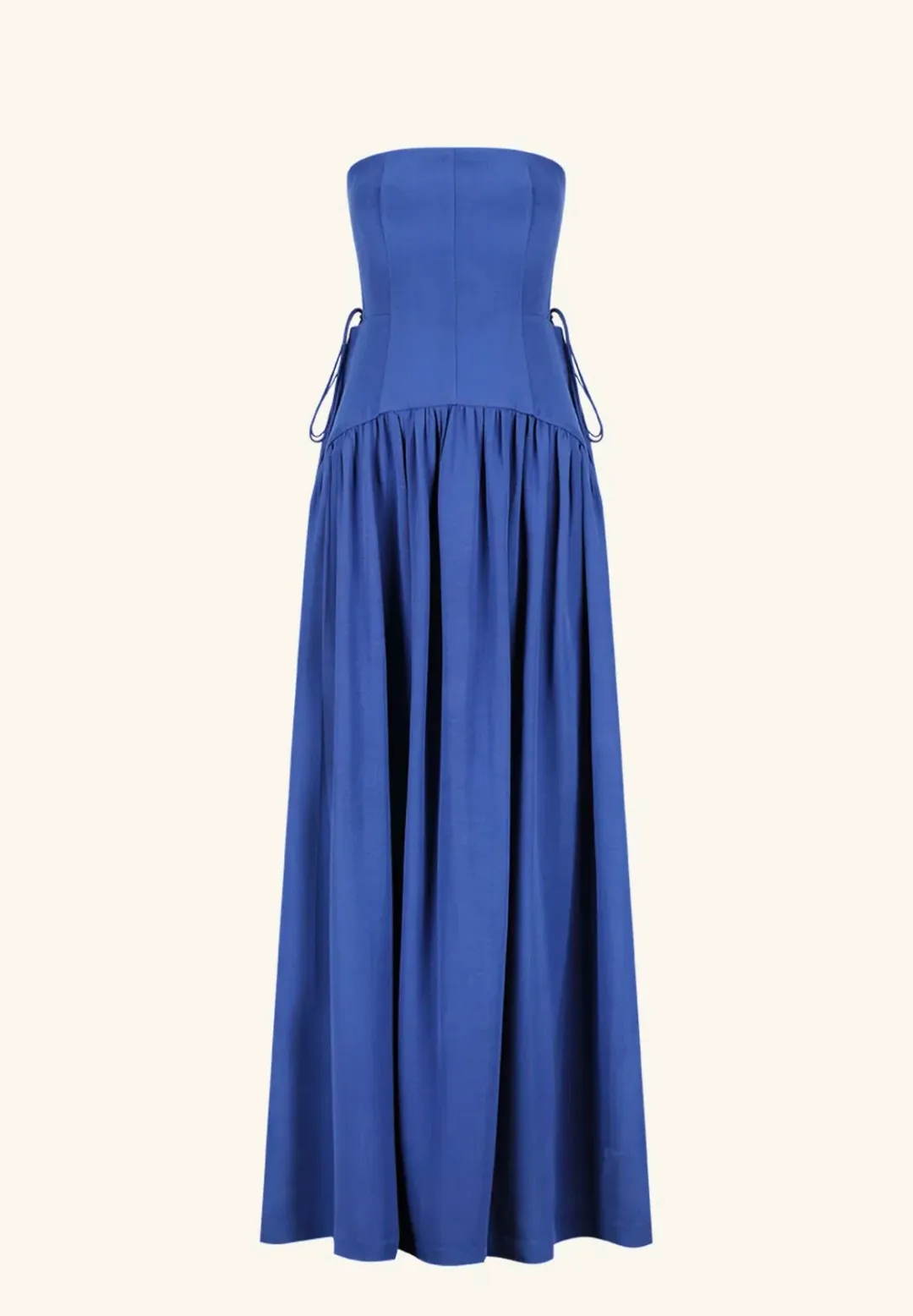 Shona Joy Vento Lace Up Strapless Maxi Dress in Cobalt Blue Size 10  for rent on The Volte - main image