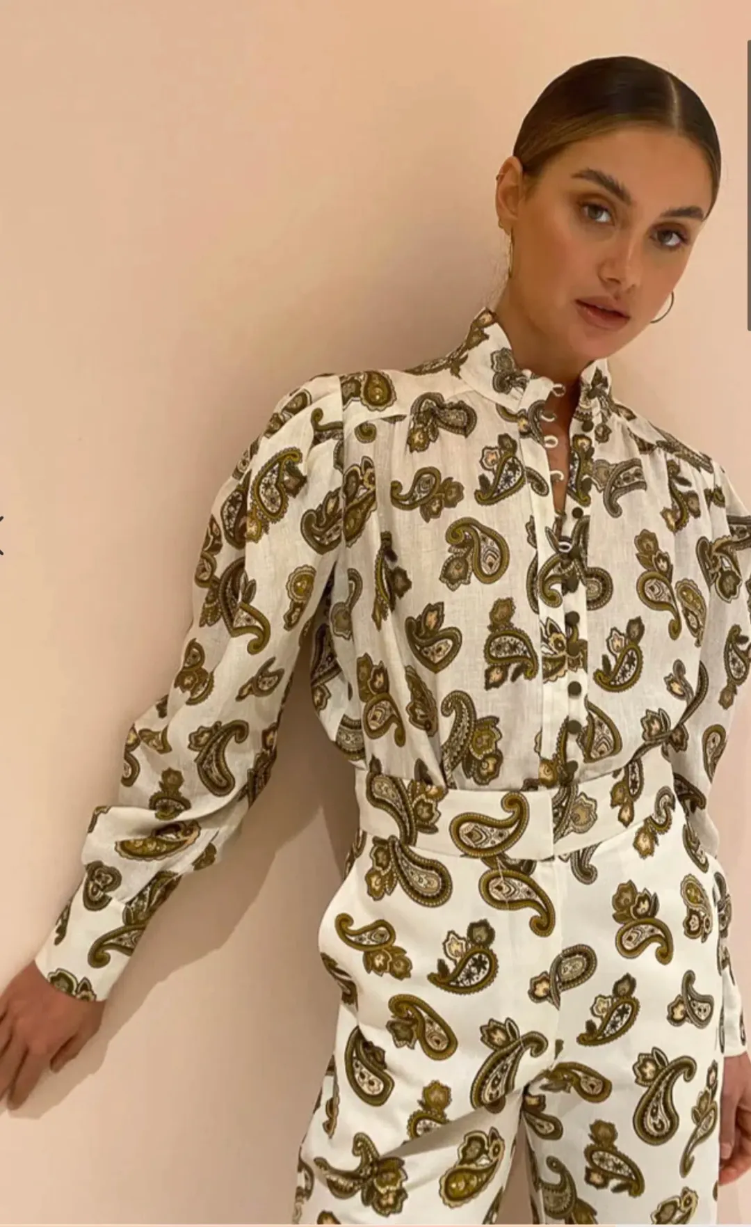 Alemais Mia Puff Blouse Size 8 & Crop Pant Size 12 Set in Cream Paisley for rent on The Volte - main image