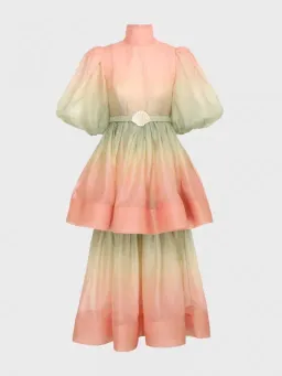 Zimmermann Postcard Puff Sleeve Midi Dress Ombre Watermelon Size 3 / AU 14 for rent on The Volte - image 5