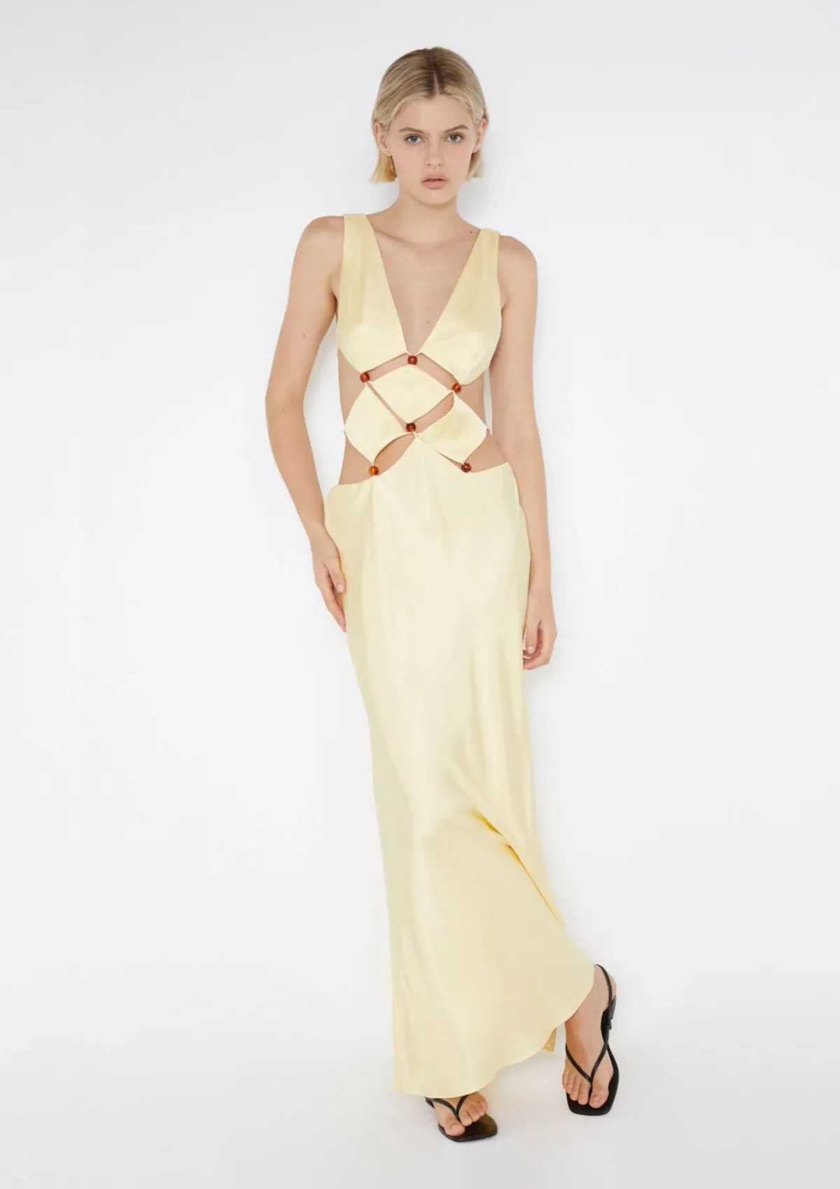 Bec & Bridge Agathe Diamond Dress Butter Yellow Size 8 for rent on The Volte - main image