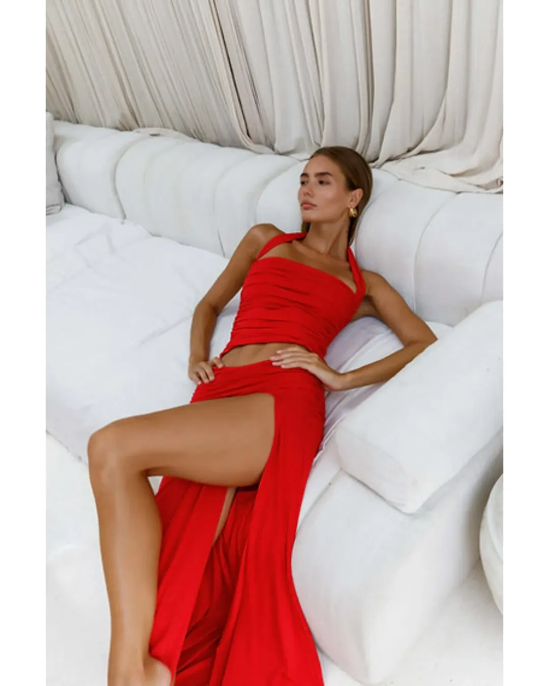 Mode Mila Kai Halter Top and  Remi Skirt Set Ruby Red Size S / AU 8 for rent on The Volte - main image