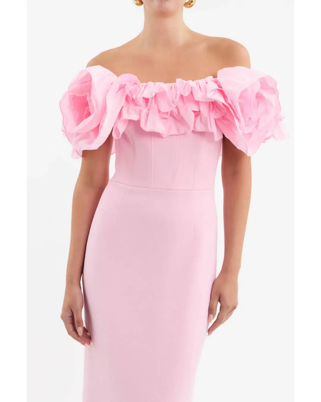 Rebecca Vallance Jenna Off Shoulder Gown Pink Size AU 8 for rent on The Volte - main image
