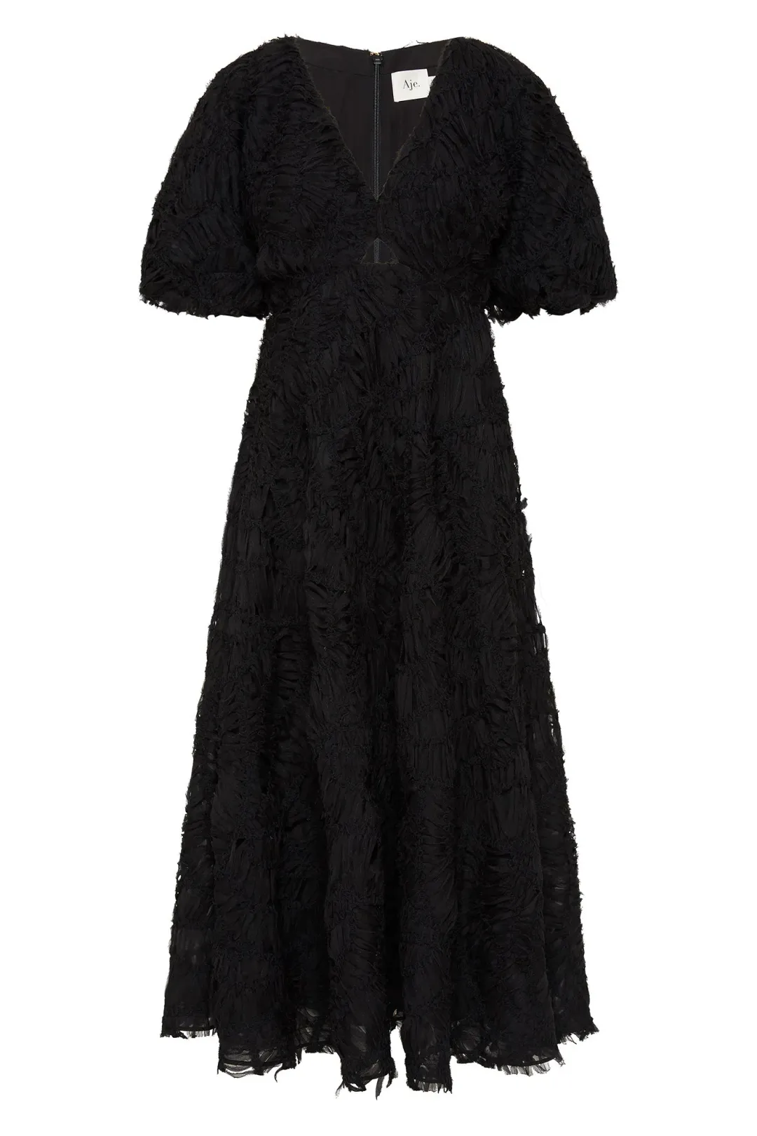 Aje Florential Textured Midi Dress Black Size 12 for rent on The Volte - main image