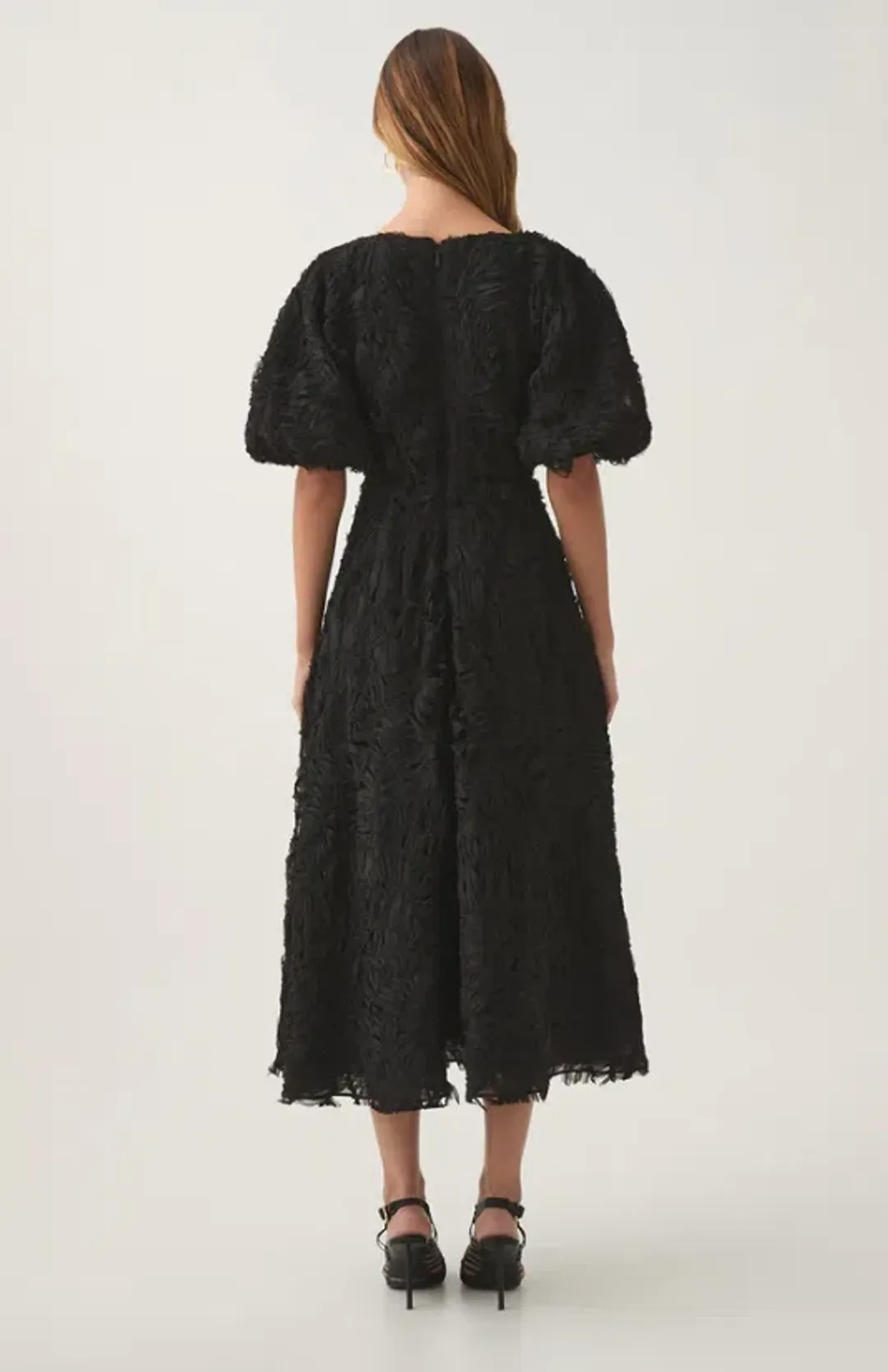 Aje Florential Textured Midi Dress Black Size 12 for rent on The Volte - main image