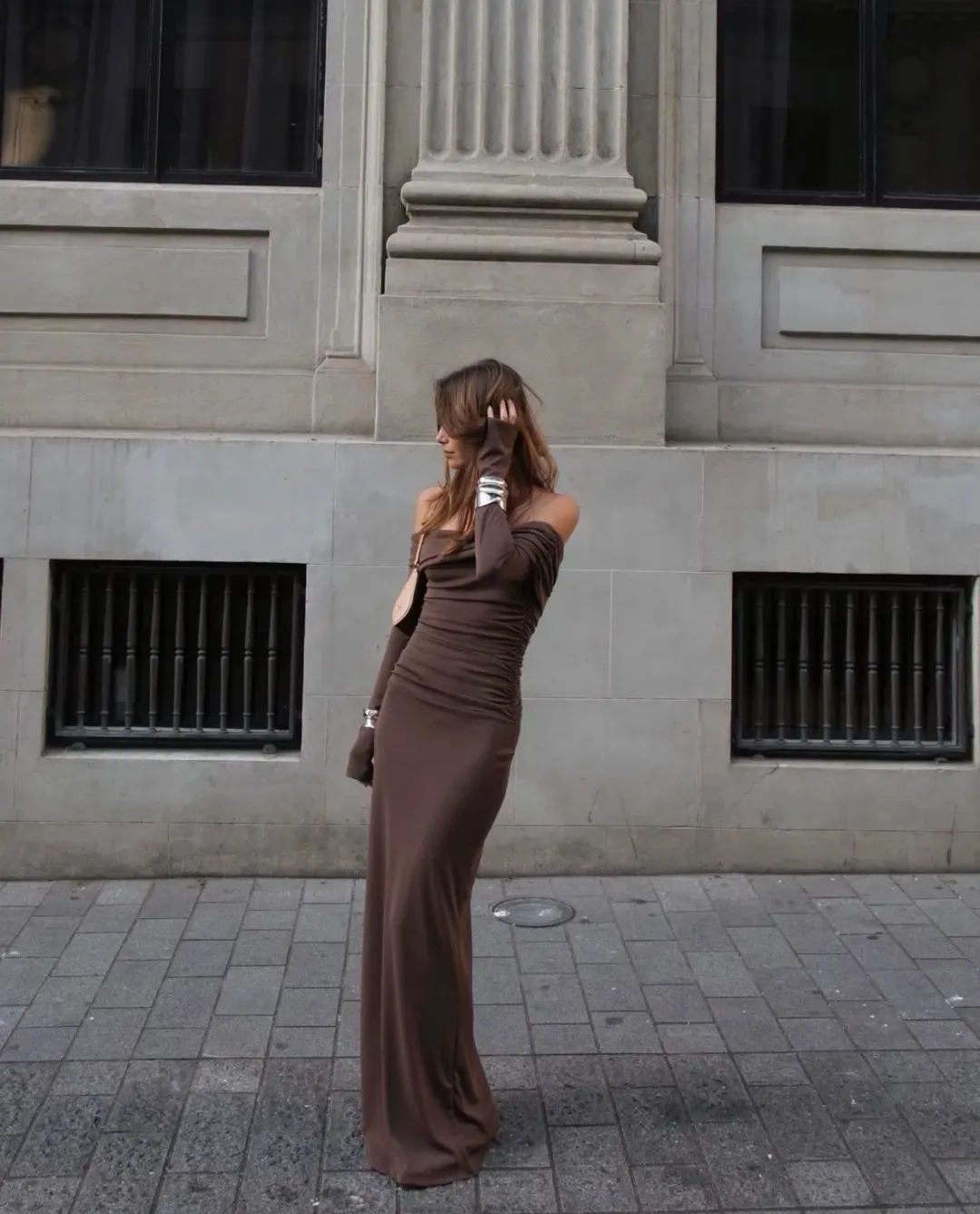 Benni Lorena Maxi Dress in Ash Brown Size 8 for rent on The Volte - main image