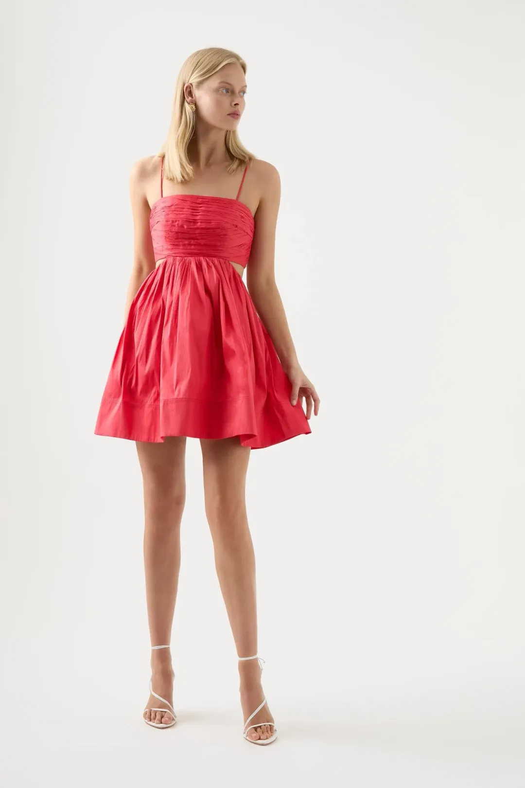 Aje Liza Ruched Baby Doll Mini Dress Rouge Pink Size 14 for rent on The Volte - main image