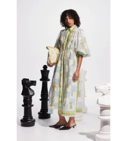 Alemais Checkmate Linen Midi Shirtdress Multi Print Size AU 16 for rent on The Volte - image 3