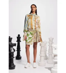 Alemais Checkmate Silk Mini Dress Multi Print Size AU 16 for rent on The Volte - image 1