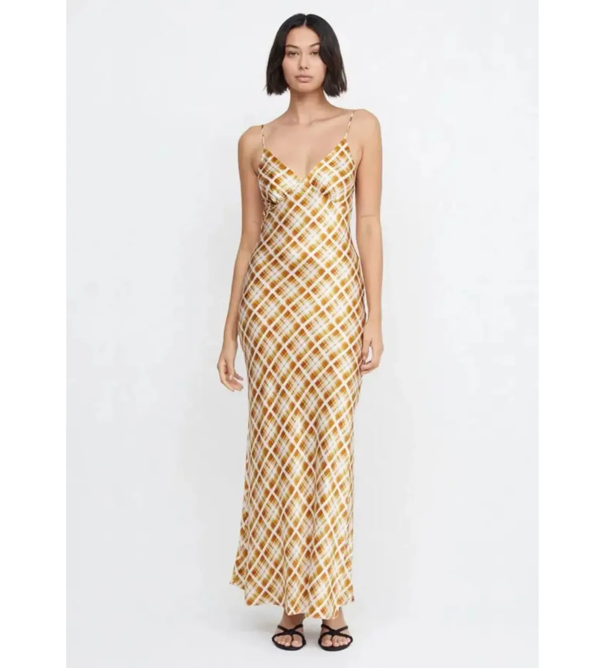 Bec & Bridge Amber V Maxi Dress in Sunflower Check Print Size 6 for rent on The Volte - main image
