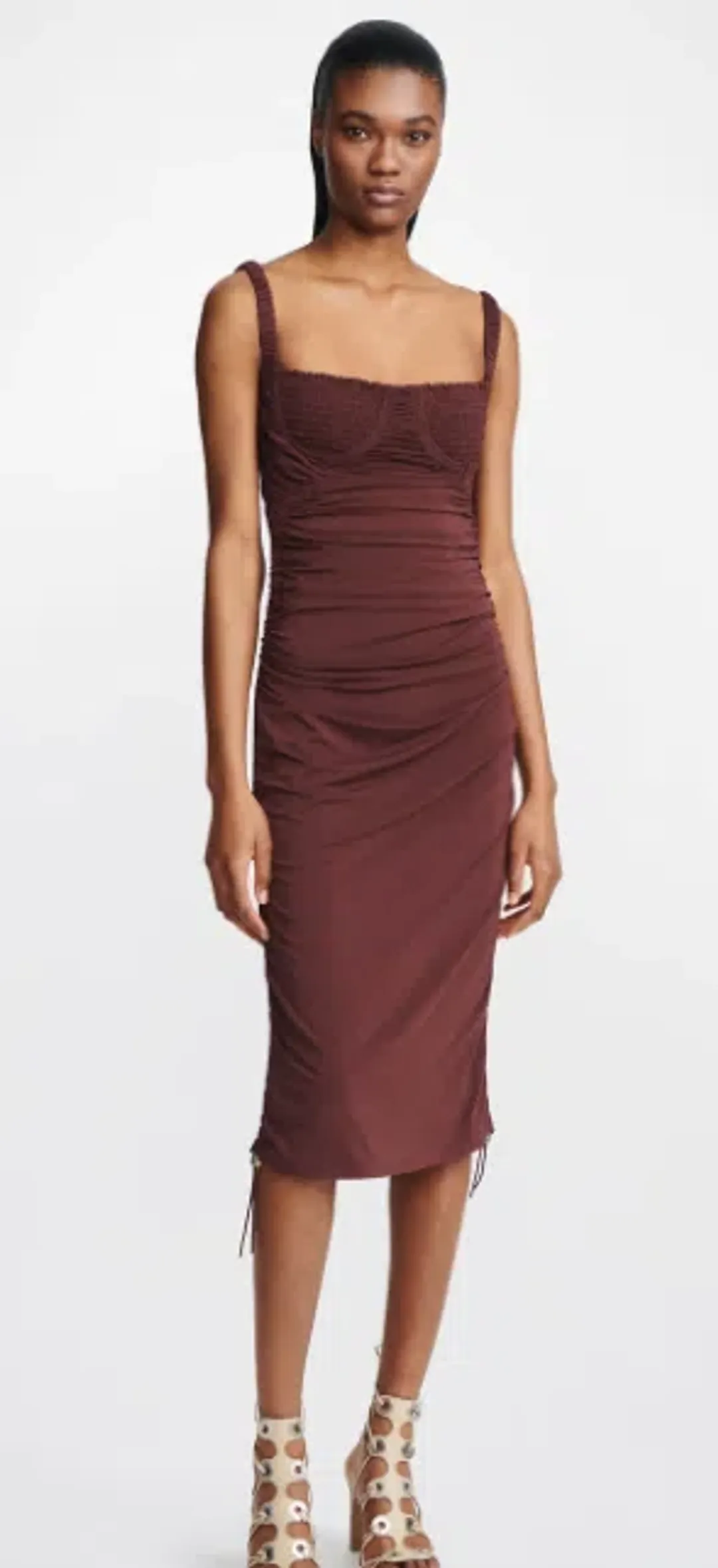 Dion Lee Smocked Doric Corset Dress Oxblood Red Size 10 for rent on The Volte - main image