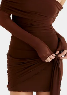 Benni Yasmin Off Shoulder Mini Dress in Cacao Size XS / AU 6 for rent on The Volte - image 2