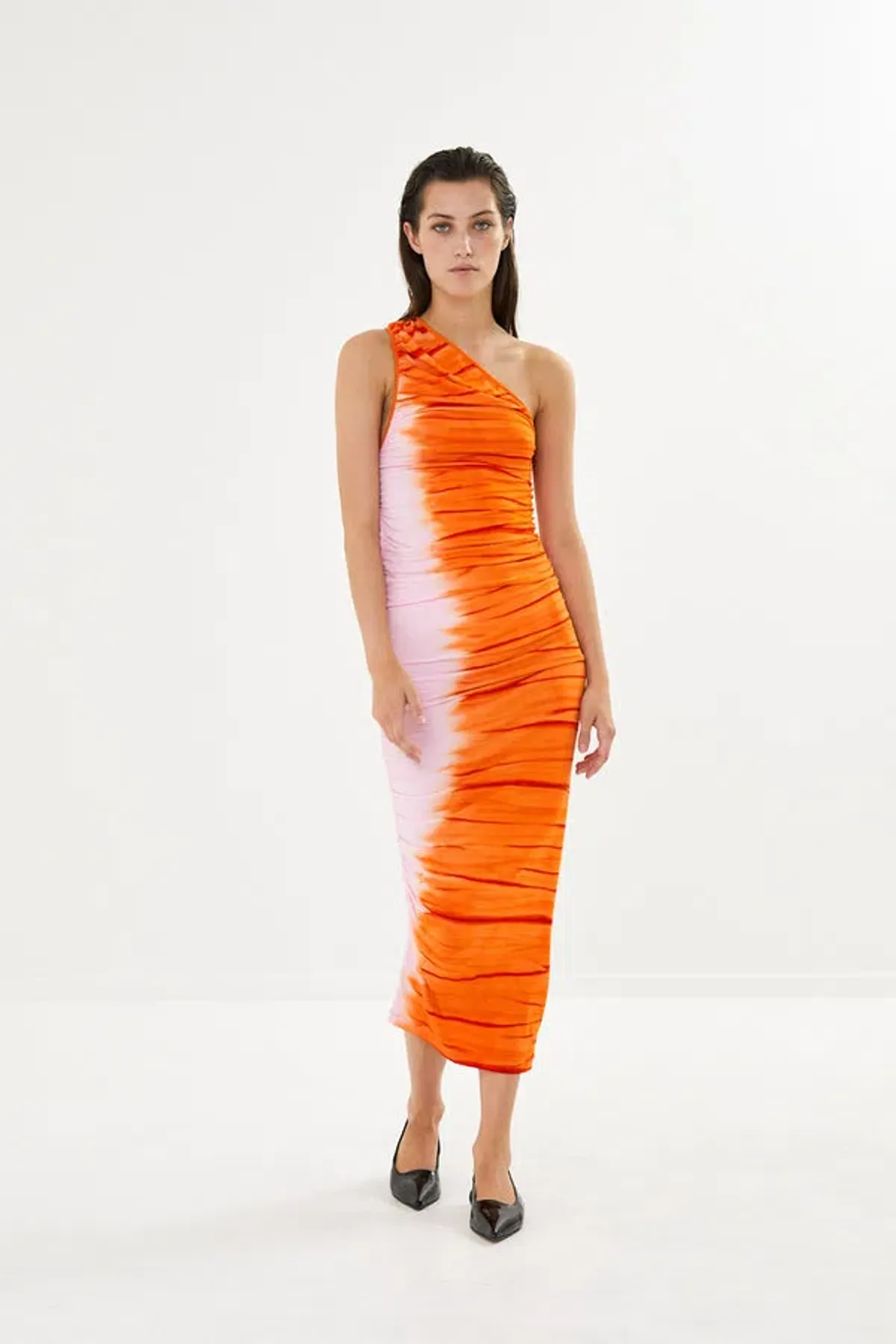 Rabens Saloner Lua Tidal One Shoulder Dress Orange Combo Size AU 8  for rent on The Volte - main image