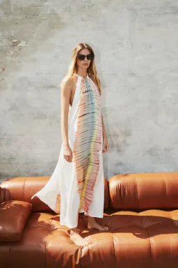 Rabens Saloner Hope Macaw Halter Maxi Dress Tangerine Combo Size M / AU 10 for rent on The Volte - image 4