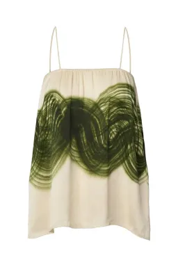 Rabens Saloner Magny Swirl String Elastic Cami Top Olive Chalk Combo Size AU 10  for rent on The Volte - image 3